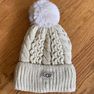 UGG | Accessories | Cream Color Cable Stitch Hat With Pom Pom